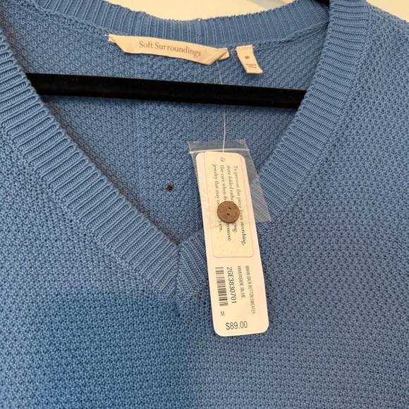 Soft Surroundings NWT Blue Sweater M Medium Marin Back Button Sweater - Picture 8 of 10